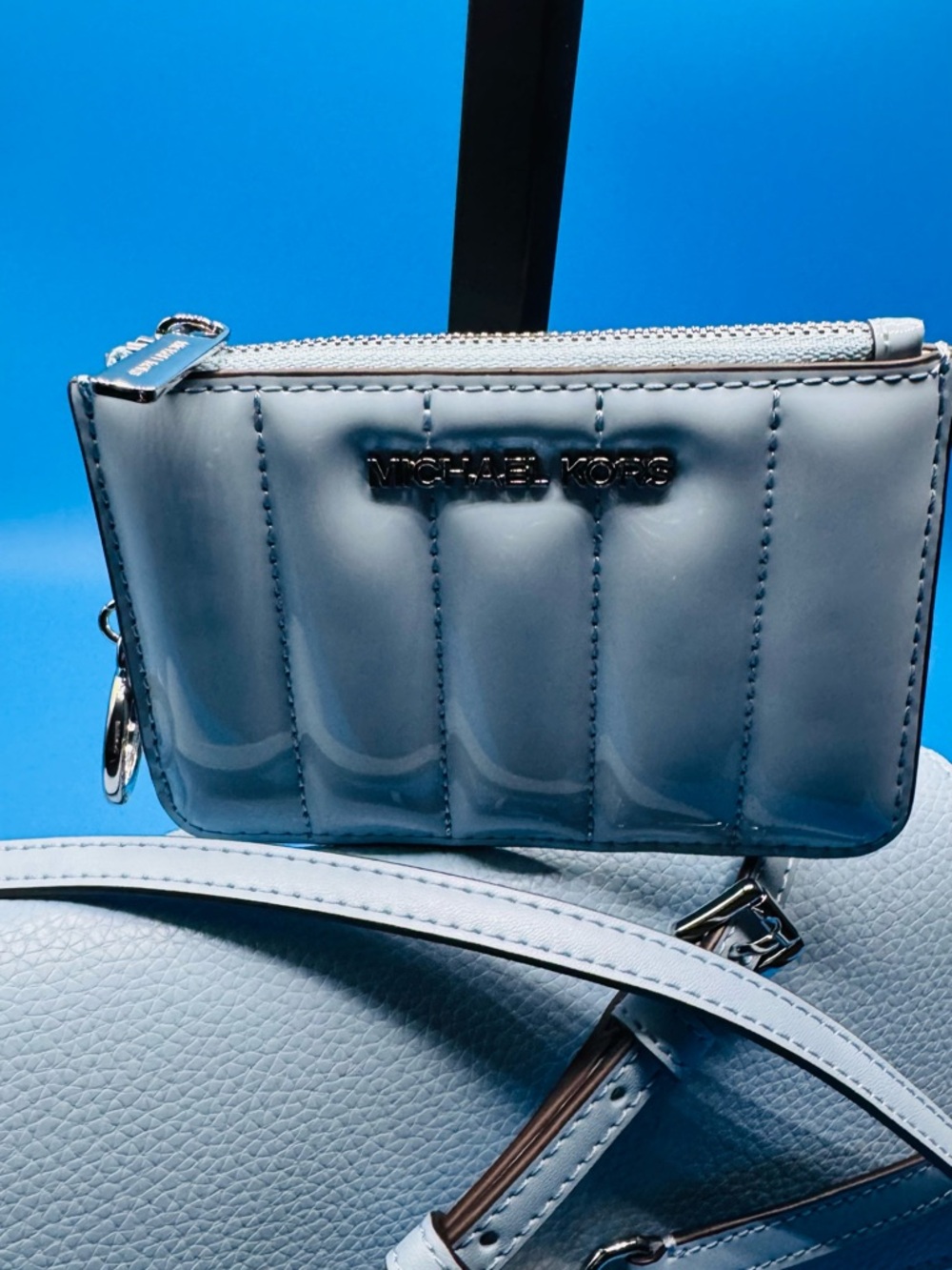 Michael Kors Powder Blue Quilted & Pebbled Leather Crossbody & Wallet Bundle - Picture 9 of 11